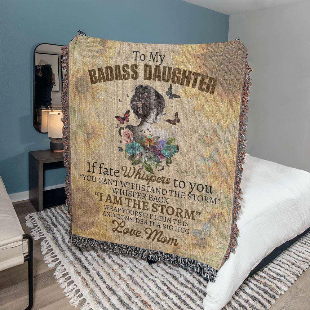 Badass Daughter Love Mom Woven Blanket - Giftinum