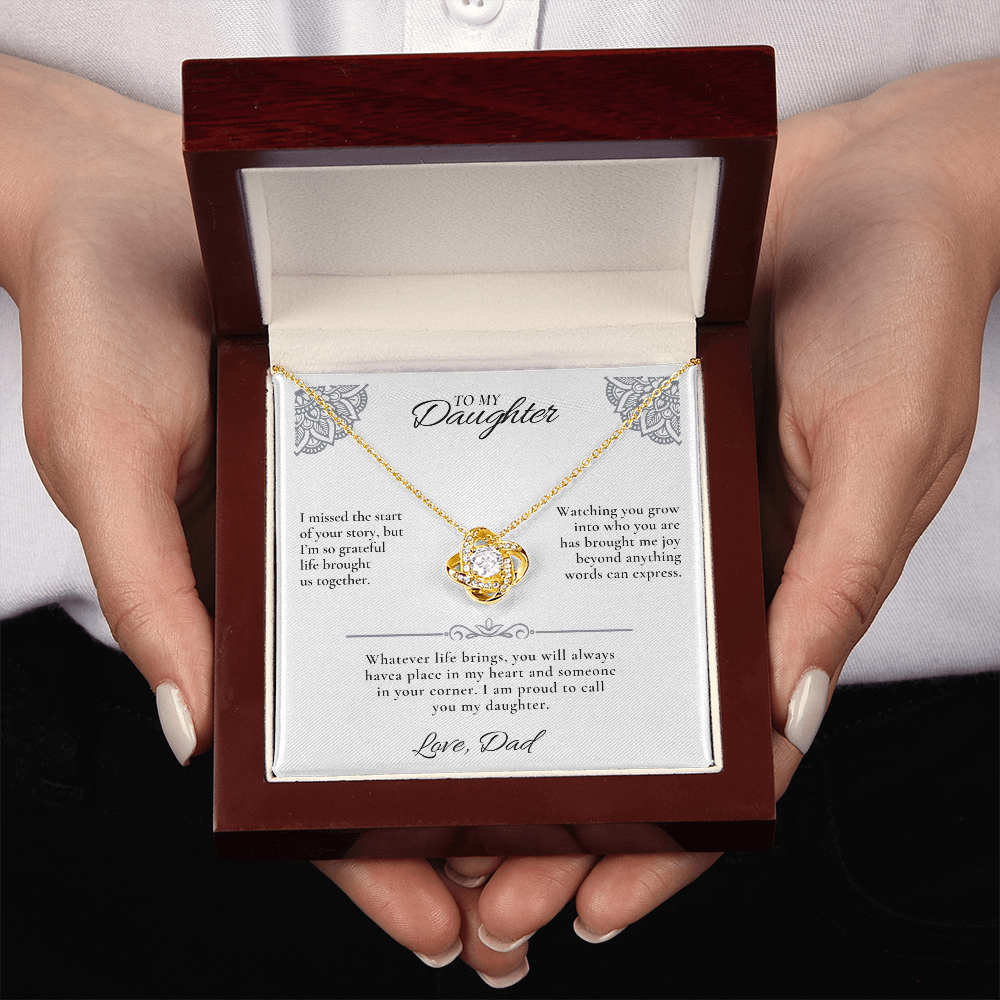Bonus Daughter Necklace from Dad | Love Knot Gift with Message Card - Giftinum