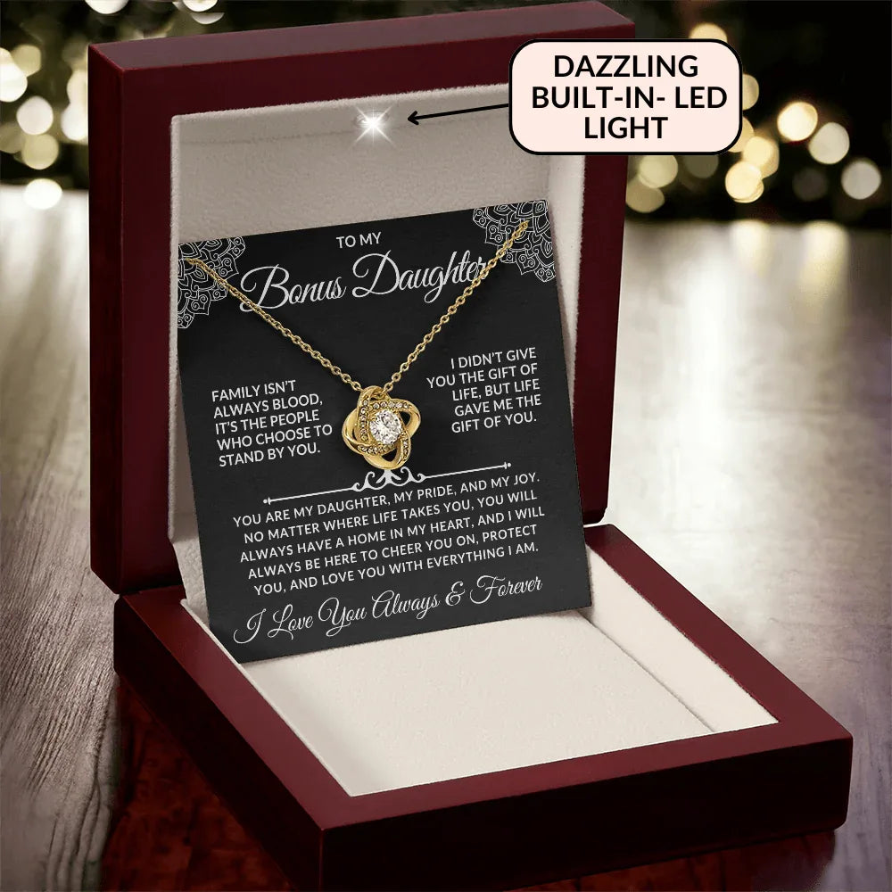 To My Bonus Daughter Necklace – Family Isn't Blood, Message Card Gift - Giftinum
