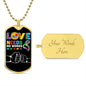 Love needs no words - Autism Awareness Necklace Military Chain (Gold) / Yes Jewelry Giftinum