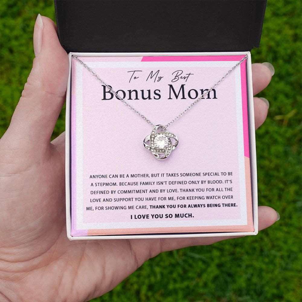 My Best Bonus Mom Necklace - Anyone can be a mother 14K White Gold Finish / Two-Toned Box Jewelry Giftinum