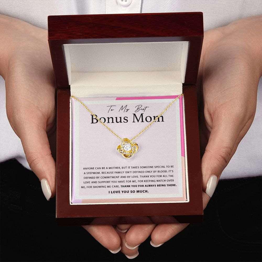 My Best Bonus Mom Necklace - Anyone can be a mother 18K Yellow Gold Finish / Mahogany Box w/LED Jewelry Giftinum