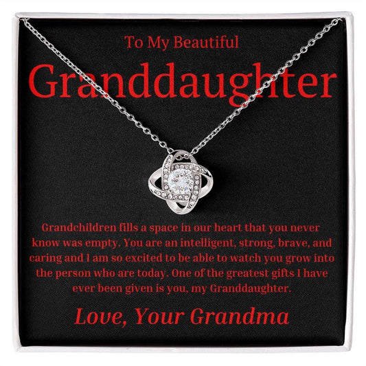 To Granddaughter from Grandma Love Knot Necklace - Grandchildren fills a space in our hearts 14K White Gold Finish / Two-Toned Jewelry Giftinum