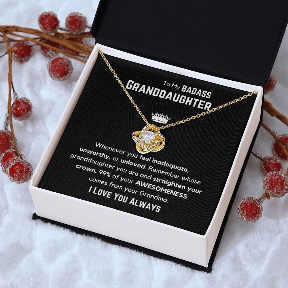 To My Badass Granddaughter Love Knot Necklace - Whenever you feel. 18K Yellow Gold Finish / Two-Toned Box Jewelry Giftinum