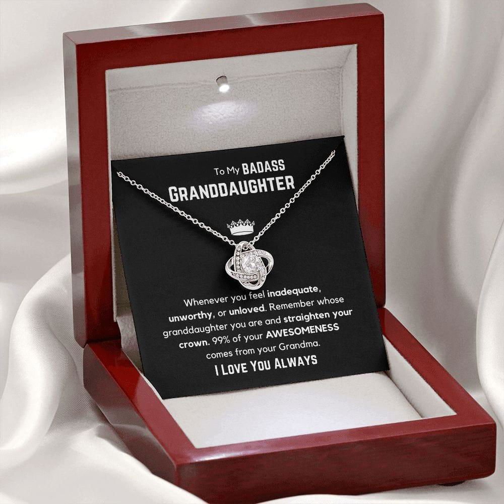 To My Badass Granddaughter Love Knot Necklace - Whenever you feel. 14K White Gold Finish / Luxury Box w/LED Jewelry Giftinum