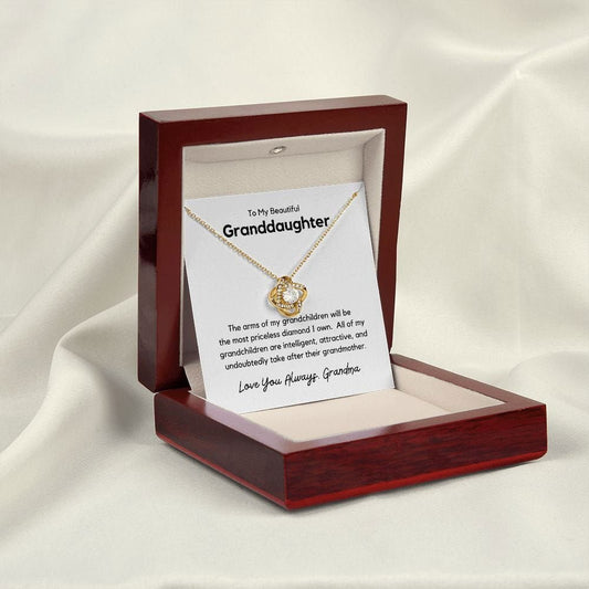 To My Beautiful Granddaughter Love Knot Necklace - The arms of my grandchildren 14K White Gold Finish / Standard Box Jewelry Giftinum