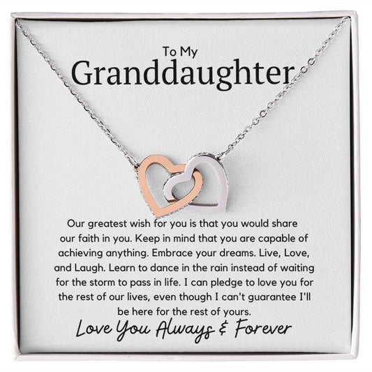 To My Granddaughter Interlocking Heart Necklace - Our greatest wish Polished Stainless Steel & Rose Gold Finish / Two-Toned Box Jewelry Giftinum
