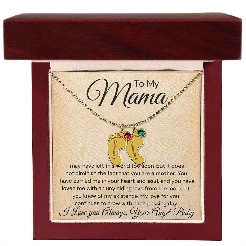 To My Mama Baby Feet Necklace - I may have left this world 2 Charms / 18K Yellow Gold Finish / Luxury Box Jewelry Giftinum
