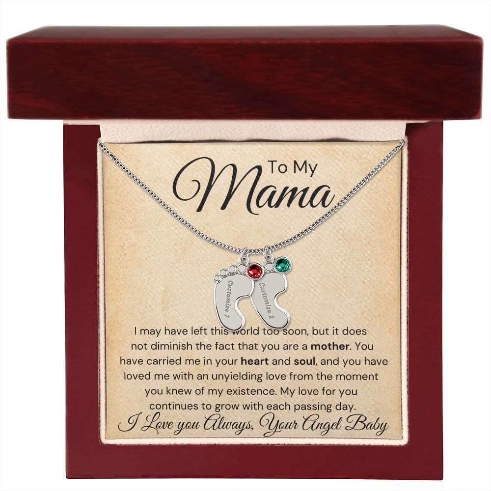 To My Mama Baby Feet Necklace - I may have left this world 1 Charm / Polished Stainless Steel / Standard Box Jewelry Giftinum