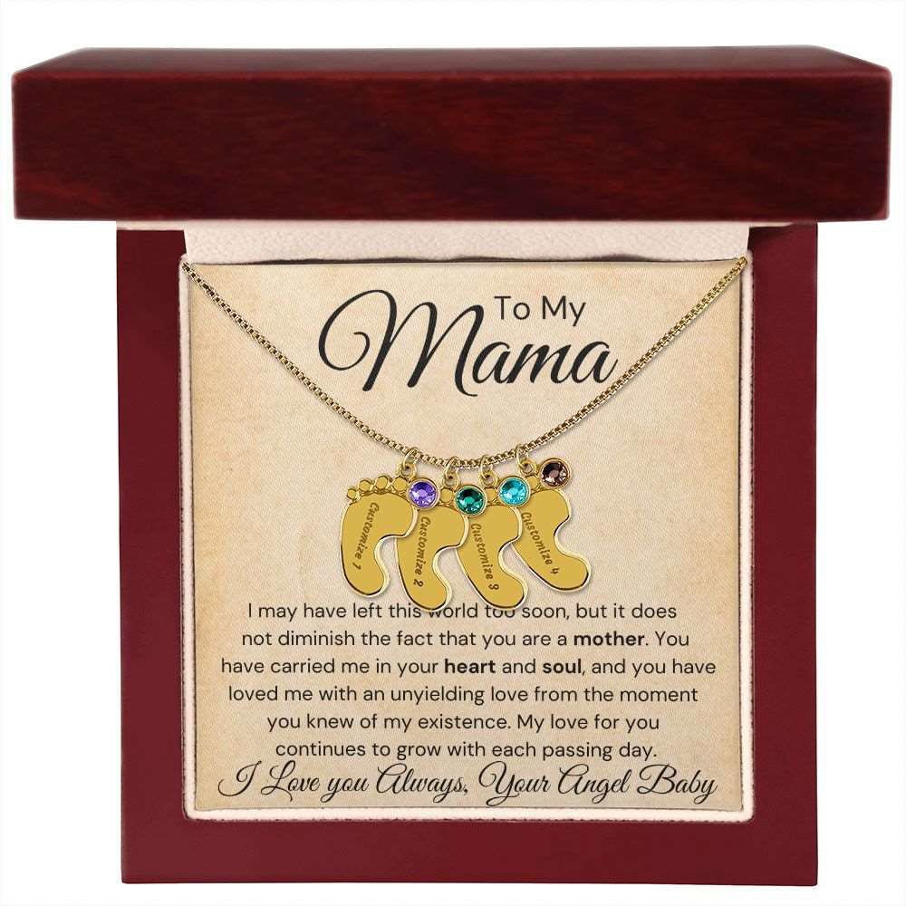To My Mama Baby Feet Necklace - I may have left this world 4 Charms / 18K Yellow Gold Finish / Luxury Box Jewelry Giftinum