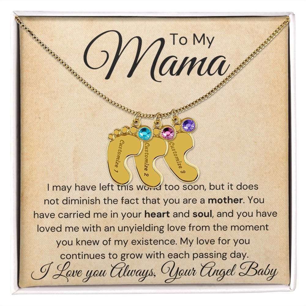 To My Mama Baby Feet Necklace - I may have left this world 3 Charms / 18K Yellow Gold Finish / Standard Box Jewelry Giftinum
