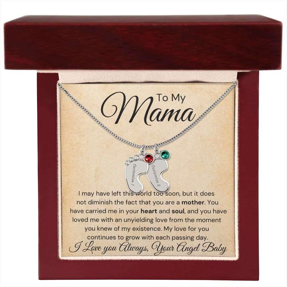 To My Mama Baby Feet Necklace - I may have left this world 1 Charm / Polished Stainless Steel / Standard Box Jewelry Giftinum
