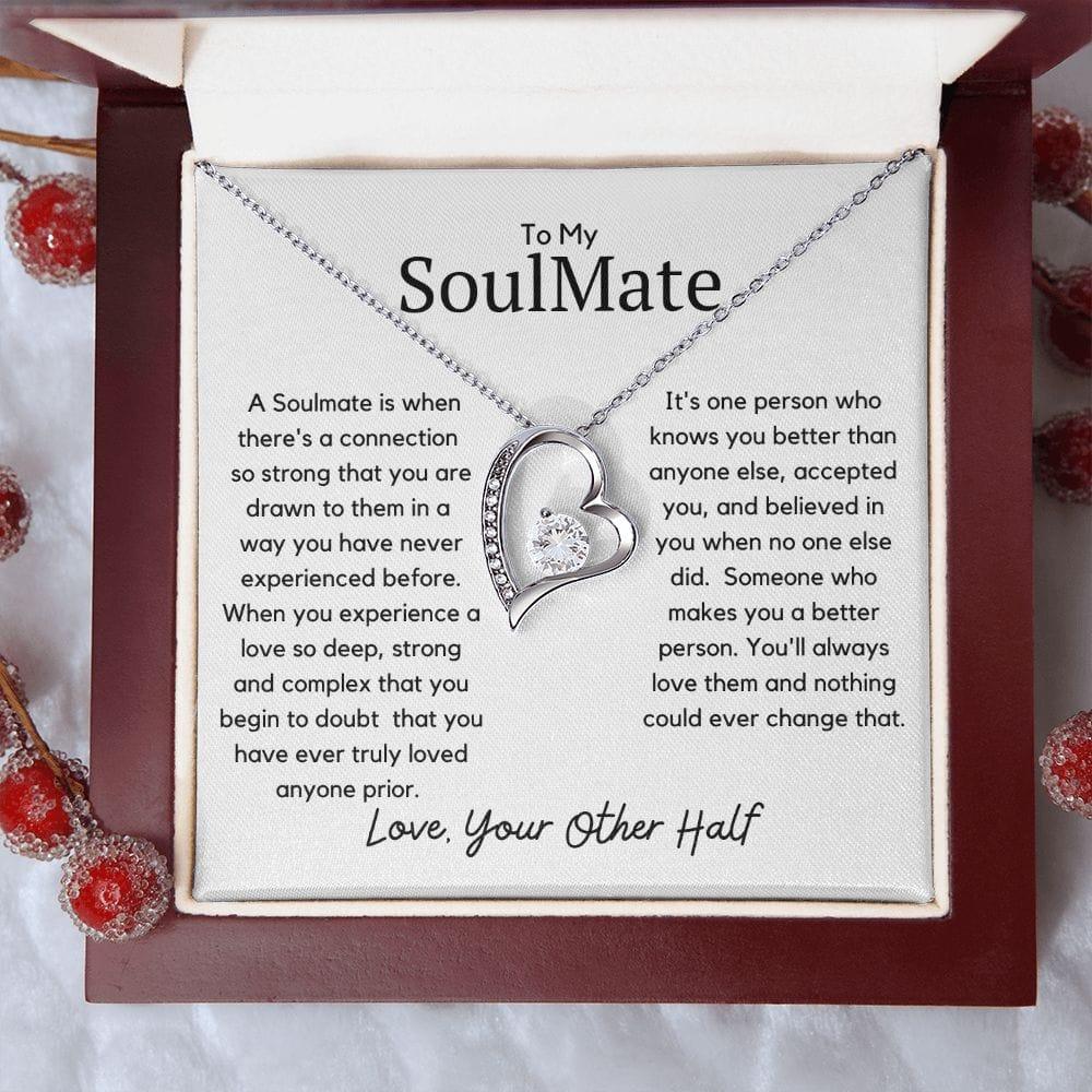To My Soulmate Forever Heart Necklace - A soulmate is 14k White Gold Finish / Two-Toned Box Jewelry Giftinum