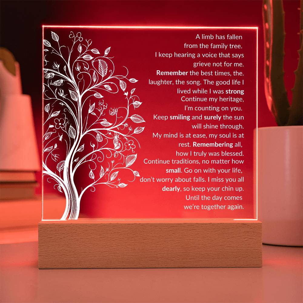 A limb has fallen Acrylic Plaque LED Corded Base Jewelry Giftinum