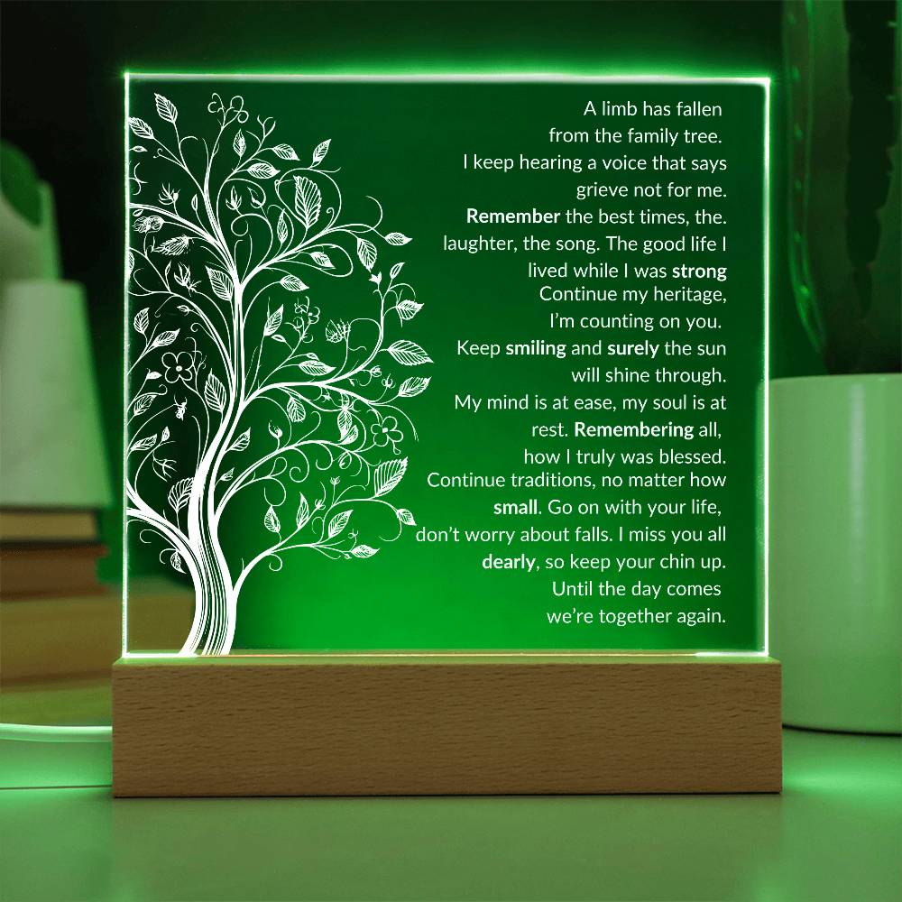 A limb has fallen Acrylic Plaque LED Corded Base Jewelry Giftinum