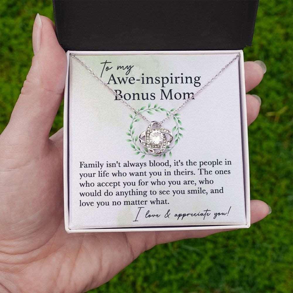 Awe-Inspiring Bonus Mom - Family isn't always blood 14K White Gold Finish / Two-Toned Box Jewelry Giftinum