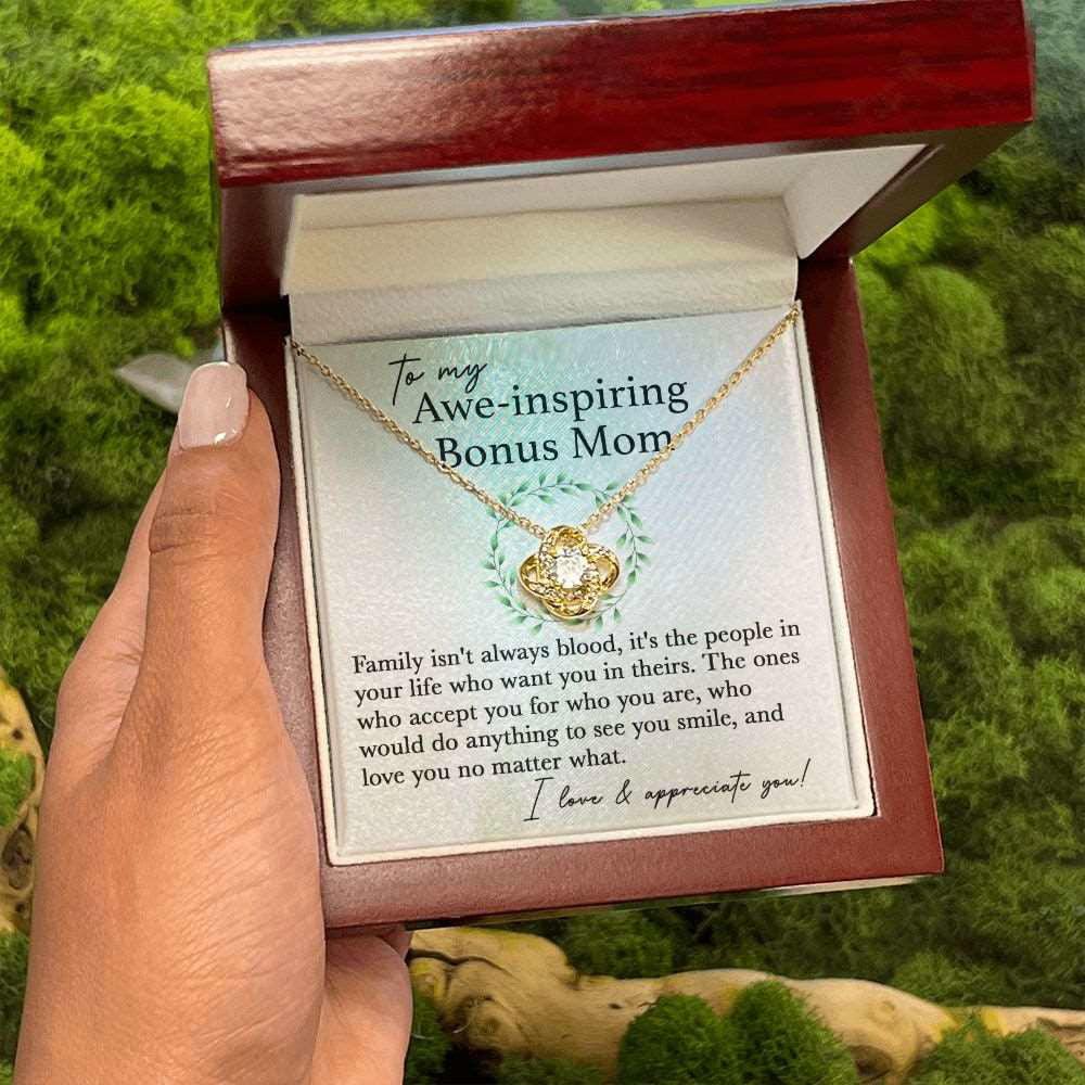 Awe-Inspiring Bonus Mom - Family isn't always blood 18K Yellow Gold Finish / Mahogany Box w/LED Jewelry Giftinum