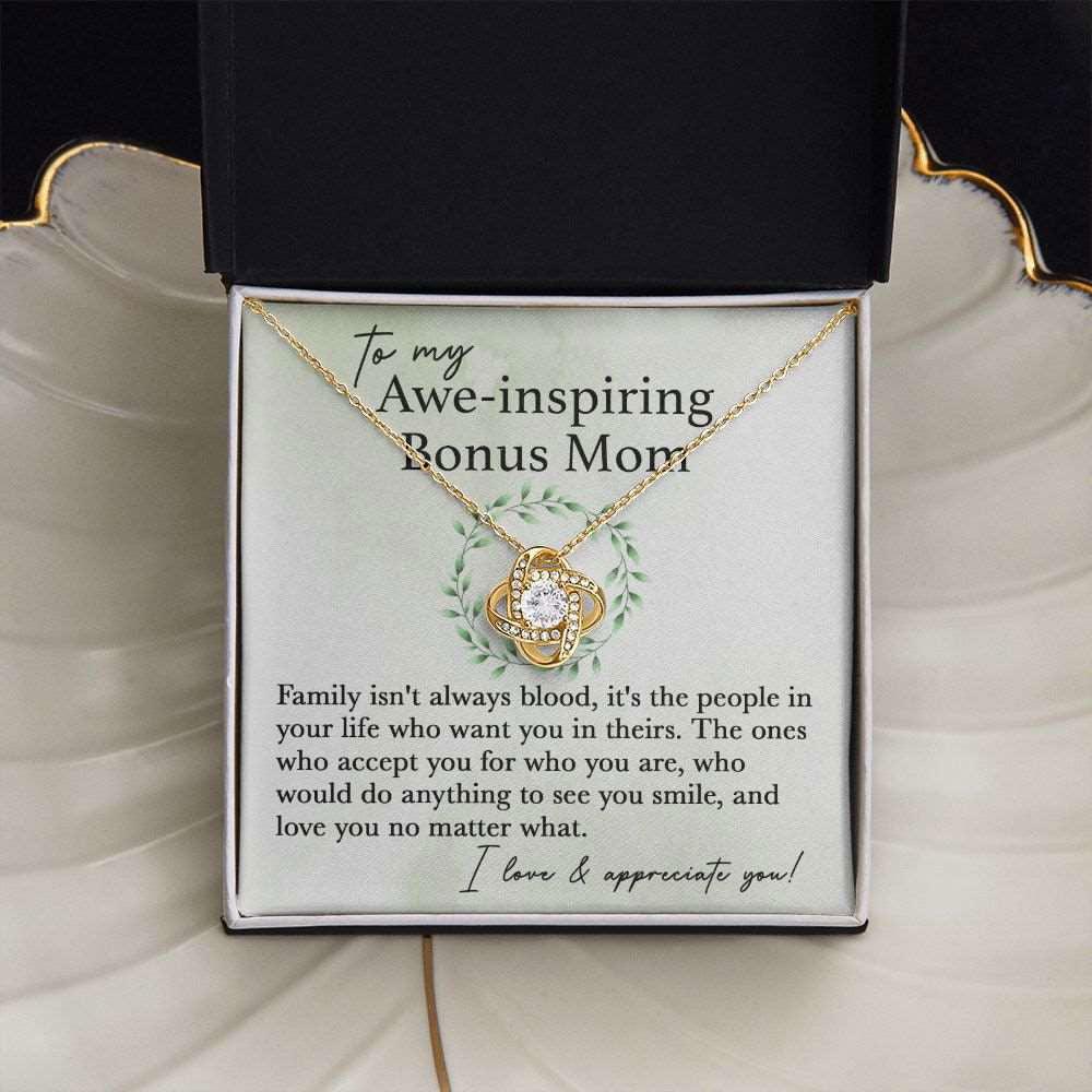 Awe-Inspiring Bonus Mom - Family isn't always blood 18K Yellow Gold Finish / Two-Toned Box Jewelry Giftinum