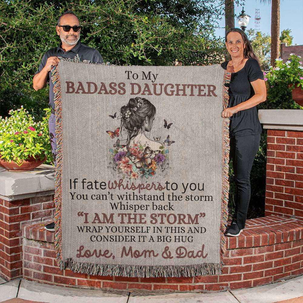 Badass Daughter Heirloom Woven Blanket Love, Mom & Dad Giftinum
