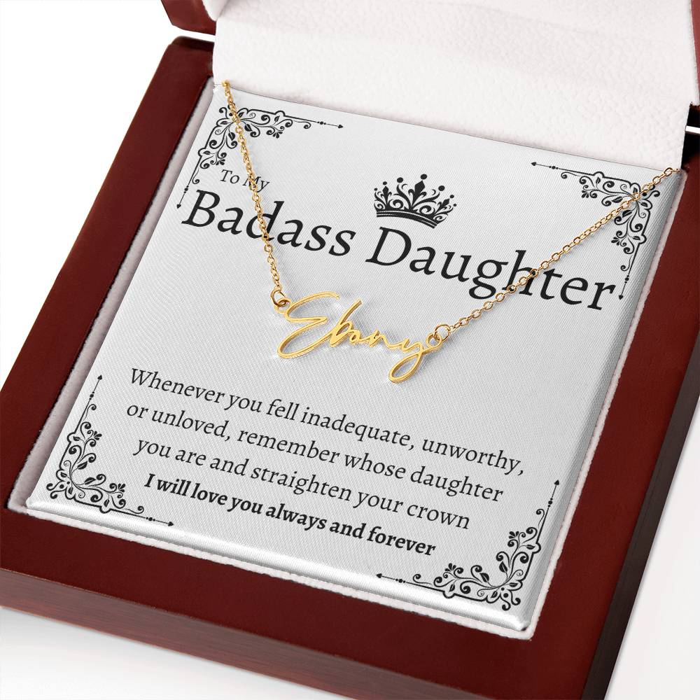 Badass Daughter Name Necklace | Straighten your crown Polished Stainless Steel / Standard Box Jewelry Giftinum