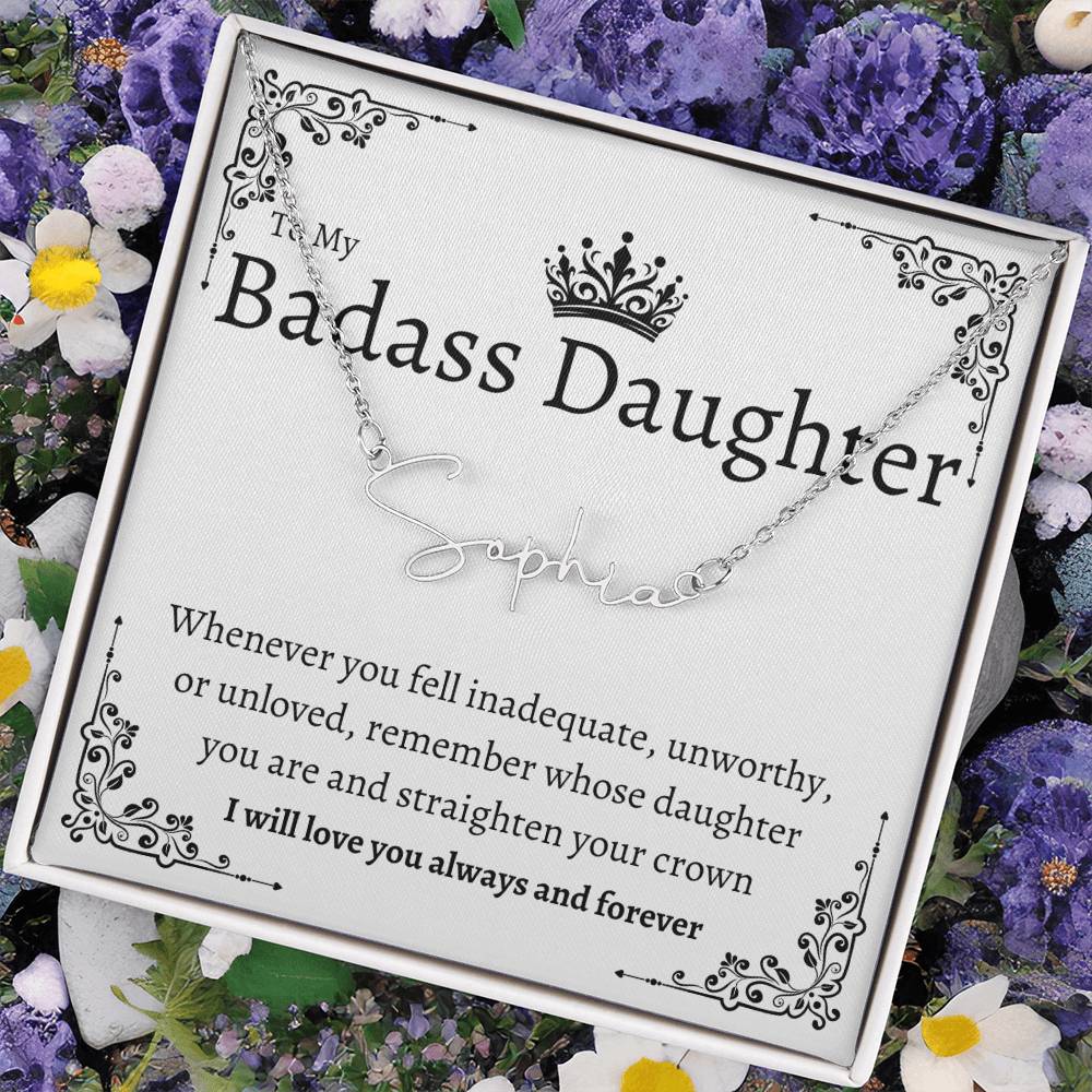 Badass Daughter Name Necklace | Straighten your crown Polished Stainless Steel / Standard Box Jewelry Giftinum