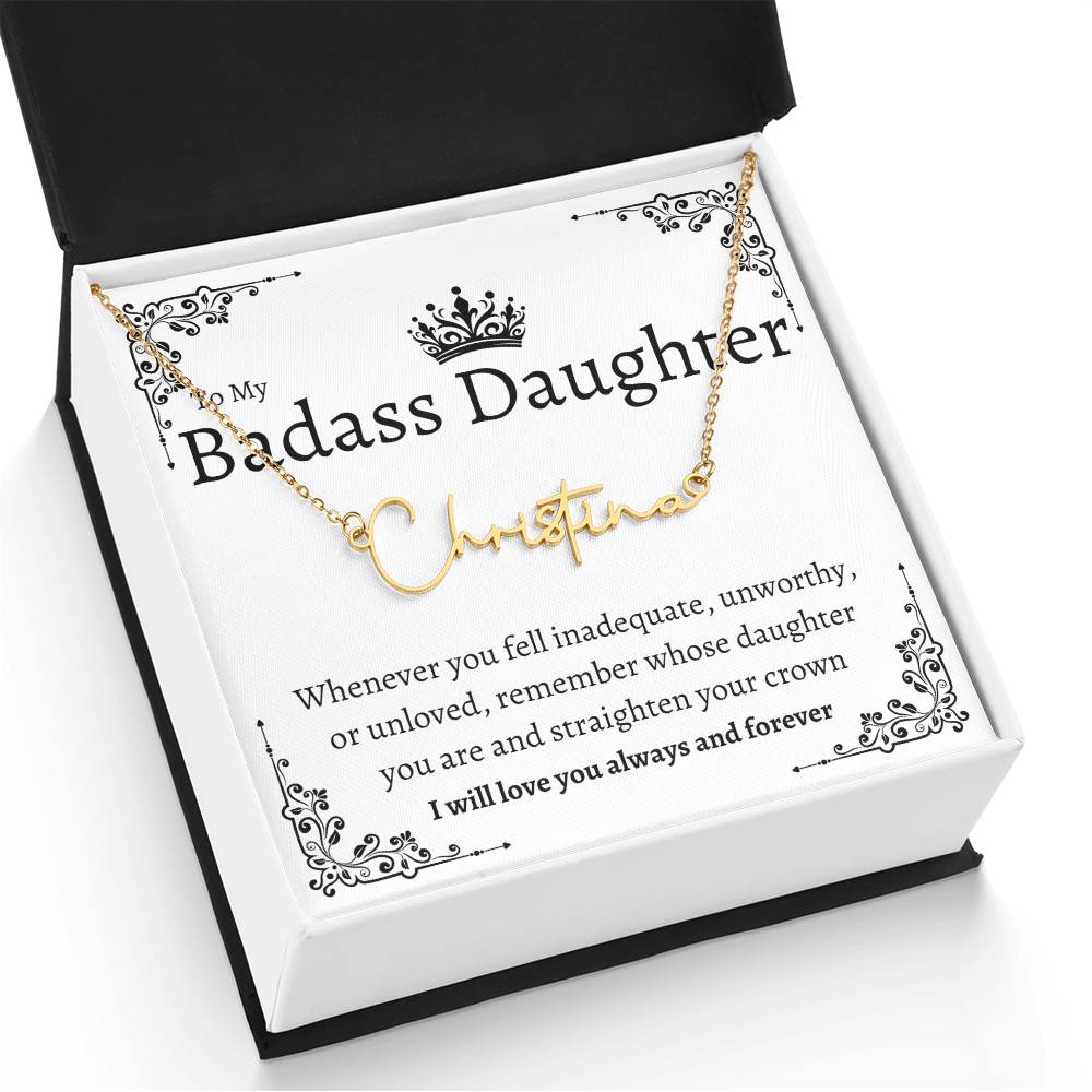 Badass Daughter Name Necklace | Straighten your crown Polished Stainless Steel / Standard Box Jewelry Giftinum