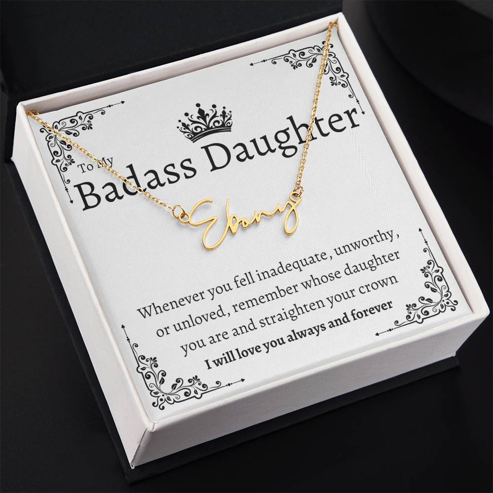 Badass Daughter Name Necklace | Straighten your crown Polished Stainless Steel / Standard Box Jewelry Giftinum