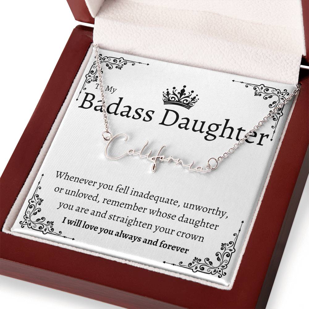Badass Daughter Name Necklace | Straighten your crown Polished Stainless Steel / Standard Box Jewelry Giftinum