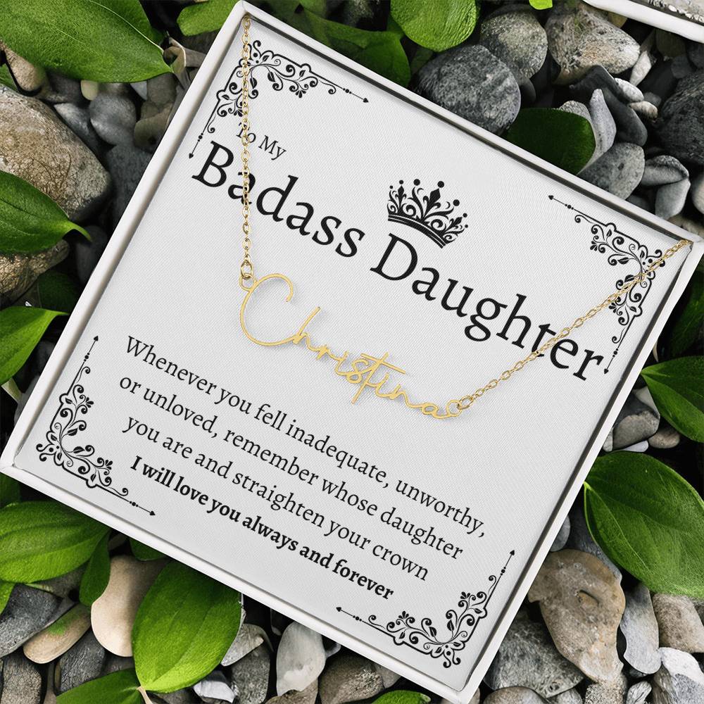 Badass Daughter Name Necklace | Straighten your crown Gold Finish Over Stainless Steel / Standard Box Jewelry Giftinum