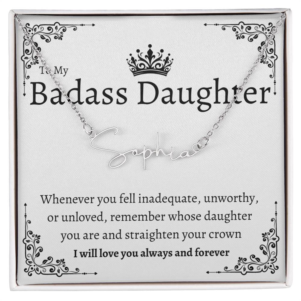 Badass Daughter Name Necklace | Straighten your crown Polished Stainless Steel / Standard Box Jewelry Giftinum