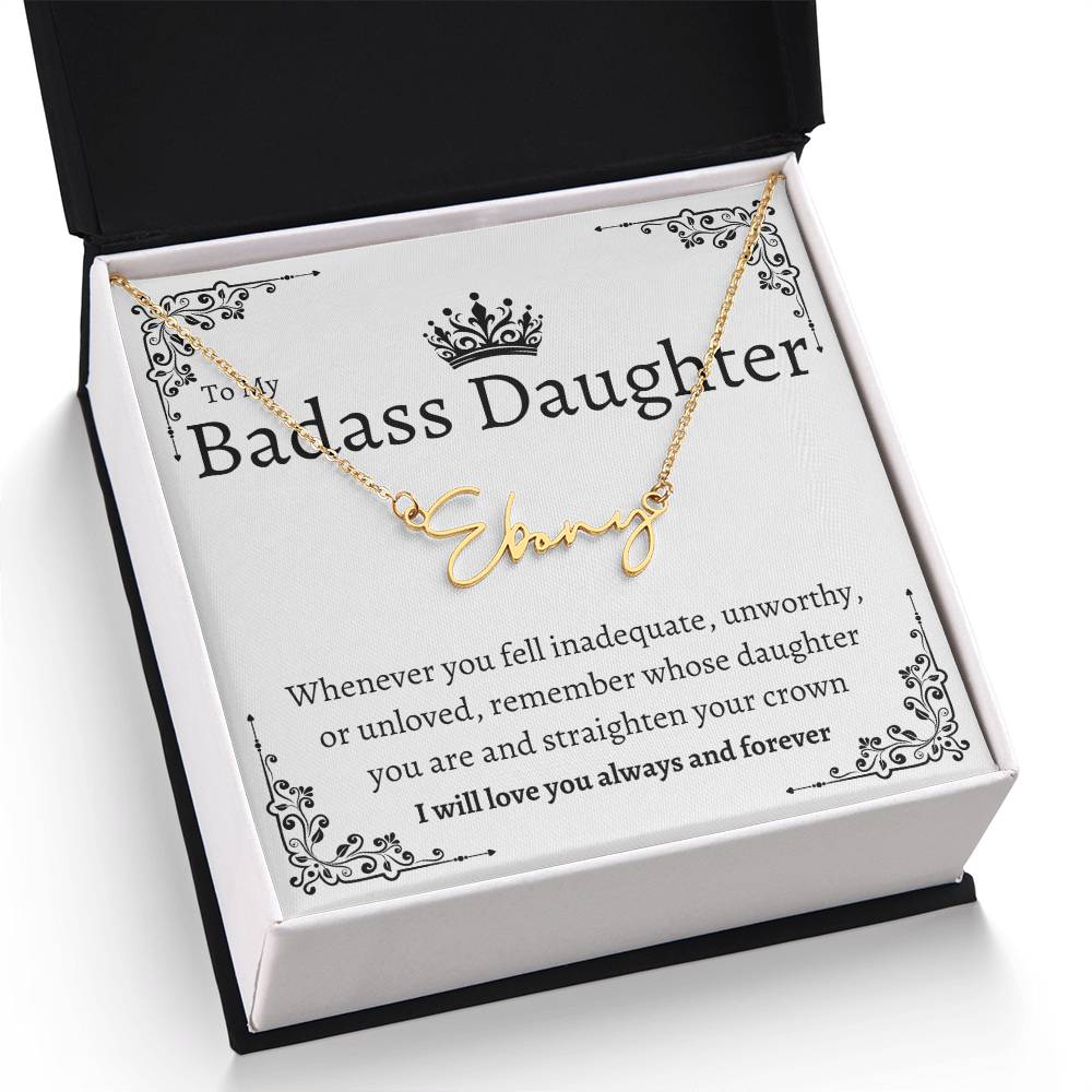 Badass Daughter Name Necklace | Straighten your crown Polished Stainless Steel / Standard Box Jewelry Giftinum