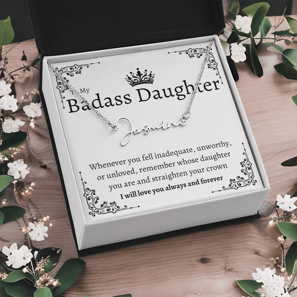 Badass Daughter Name Necklace | Straighten your crown Polished Stainless Steel / Standard Box Jewelry Giftinum