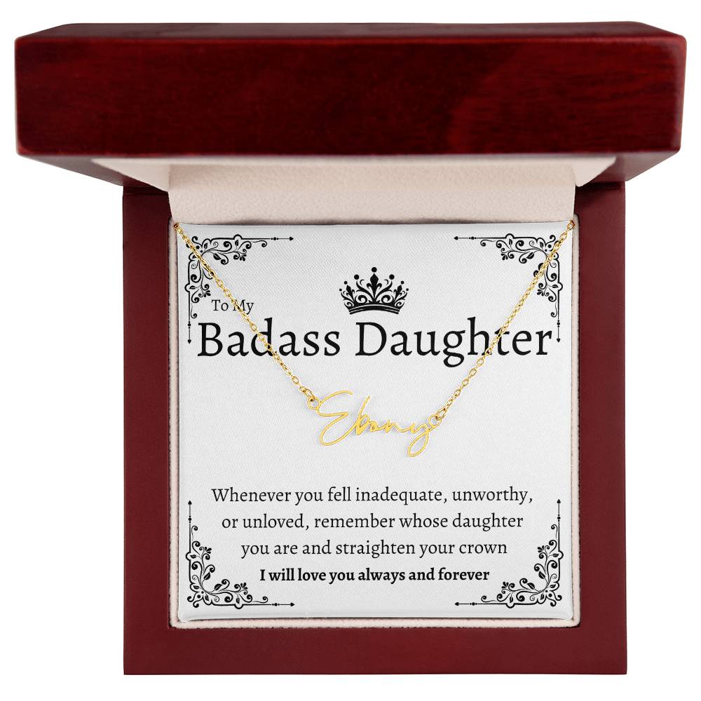 Badass Daughter Name Necklace | Straighten your crown Polished Stainless Steel / Standard Box Jewelry Giftinum