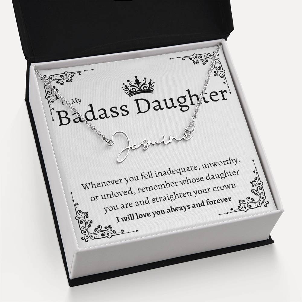 Badass Daughter Name Necklace | Straighten your crown Polished Stainless Steel / Standard Box Jewelry Giftinum