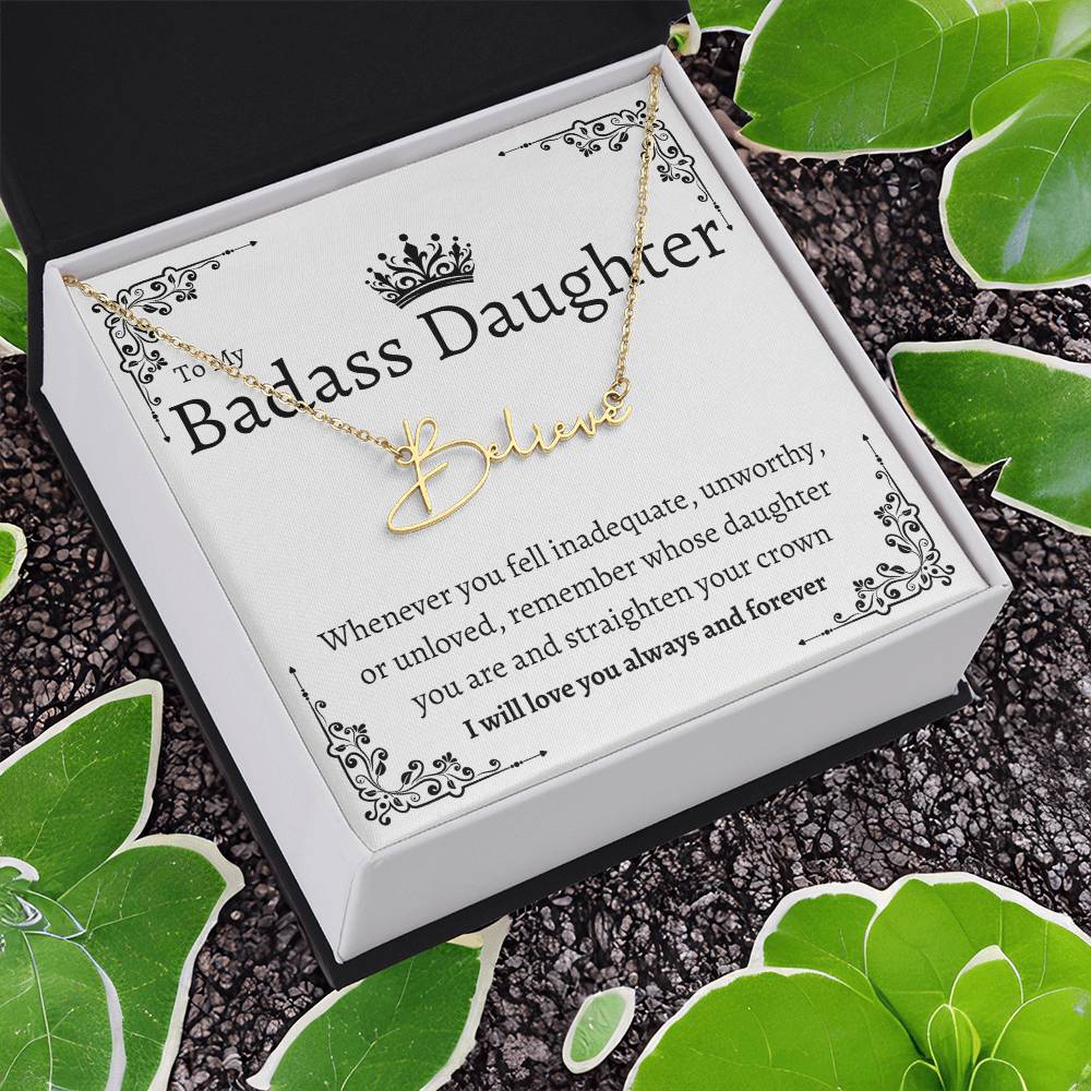Badass Daughter Name Necklace | Straighten your crown Polished Stainless Steel / Standard Box Jewelry Giftinum