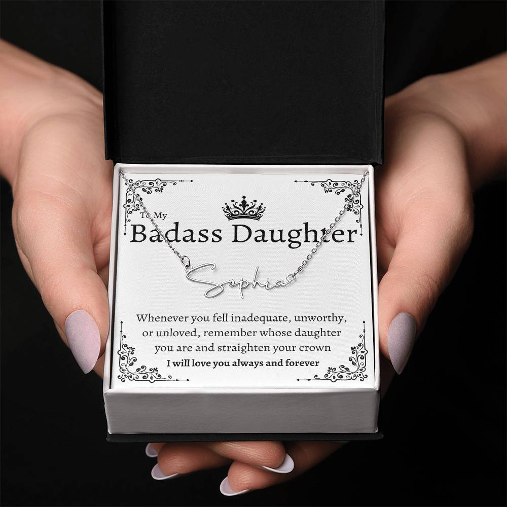 Badass Daughter Name Necklace | Straighten your crown Polished Stainless Steel / Standard Box Jewelry Giftinum