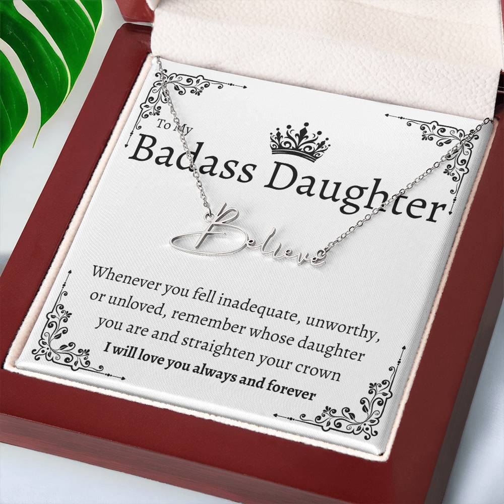 Badass Daughter Name Necklace | Straighten your crown Polished Stainless Steel / Standard Box Jewelry Giftinum