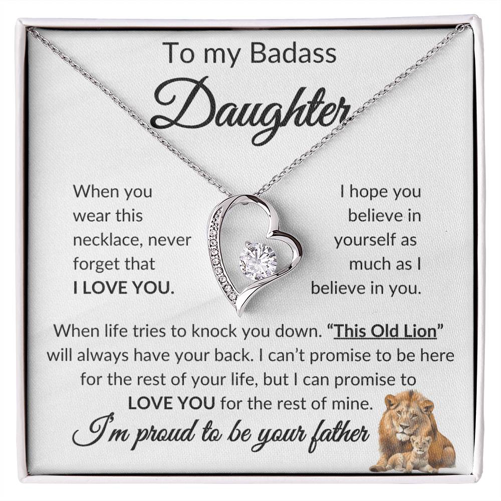 Badass Daughter Necklace | This old lion - w 14k White Gold Finish / Standard Box Jewelry Giftinum