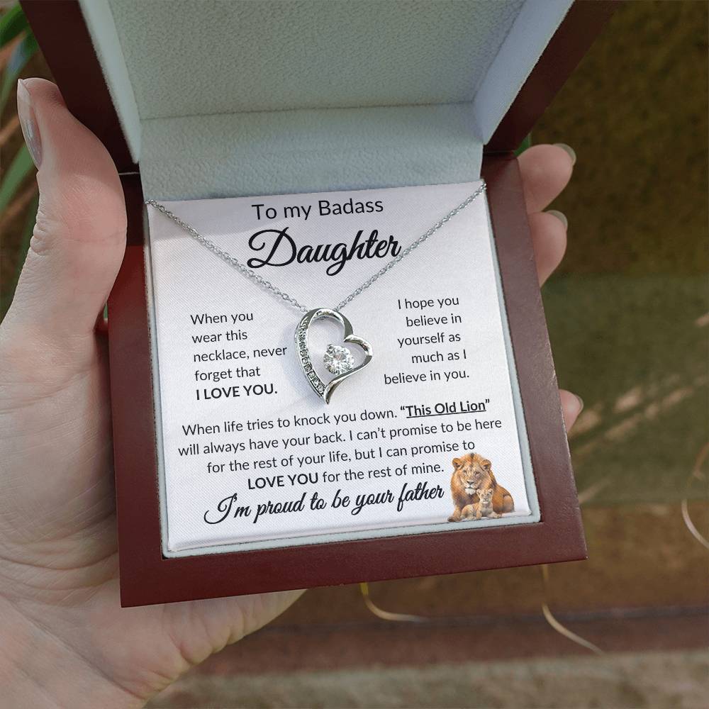 Badass Daughter Necklace | This old lion - w 14k White Gold Finish / Standard Box Jewelry Giftinum