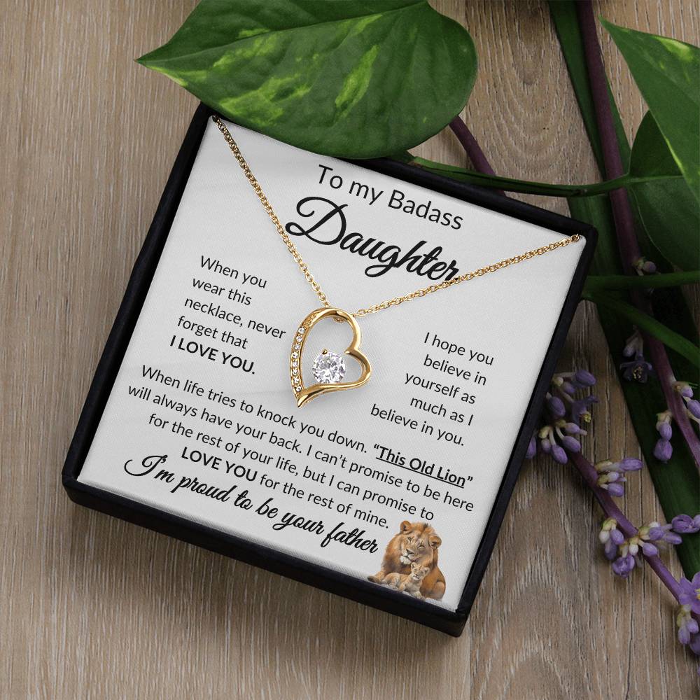 Badass Daughter Necklace | This old lion - w 14k White Gold Finish / Standard Box Jewelry Giftinum