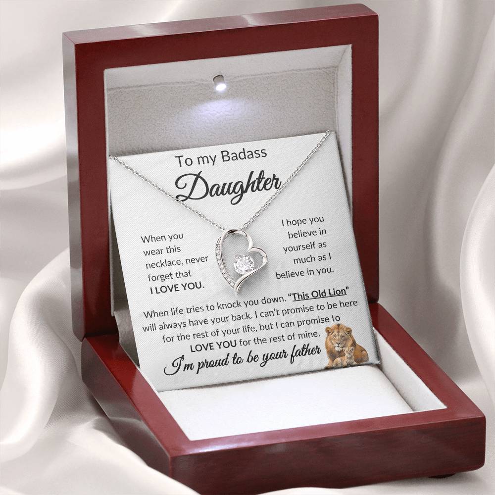 Badass Daughter Necklace | This old lion - w 14k White Gold Finish / Standard Box Jewelry Giftinum