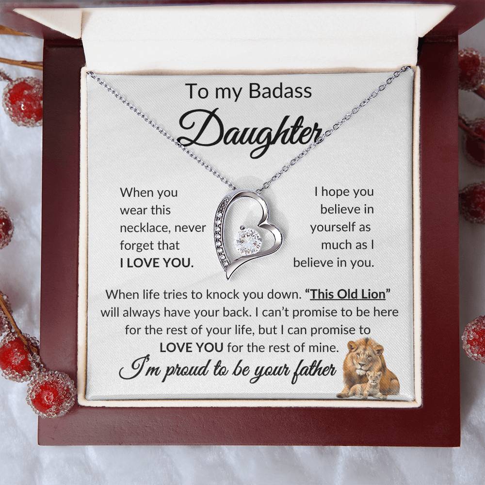 Badass Daughter Necklace | This old lion - w 14k White Gold Finish / Standard Box Jewelry Giftinum