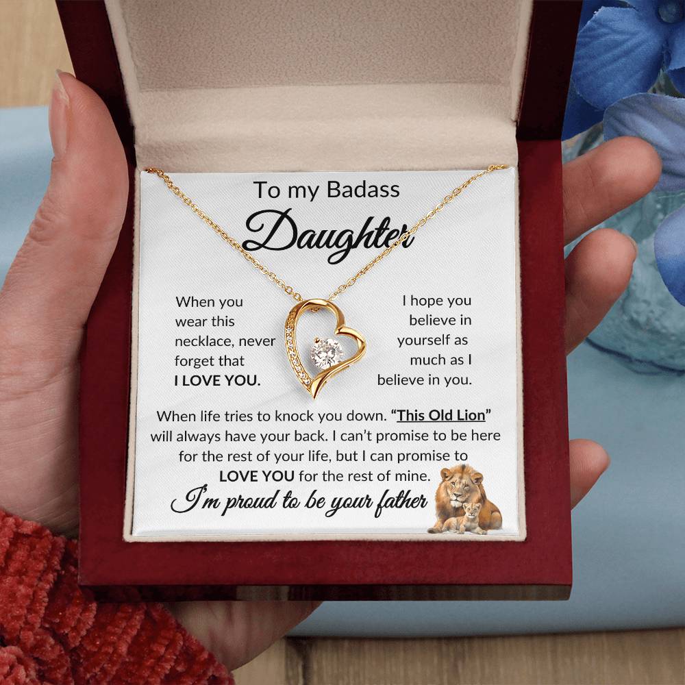 Badass Daughter Necklace | This old lion - w 14k White Gold Finish / Standard Box Jewelry Giftinum