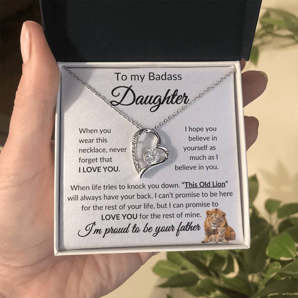 Badass Daughter Necklace | This old lion - w 14k White Gold Finish / Standard Box Jewelry Giftinum