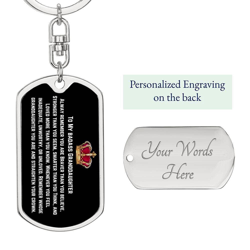 Badass Granddaughter Keychain Dog Tag with Swivel Keychain (Steel) / Yes Jewelry Giftinum
