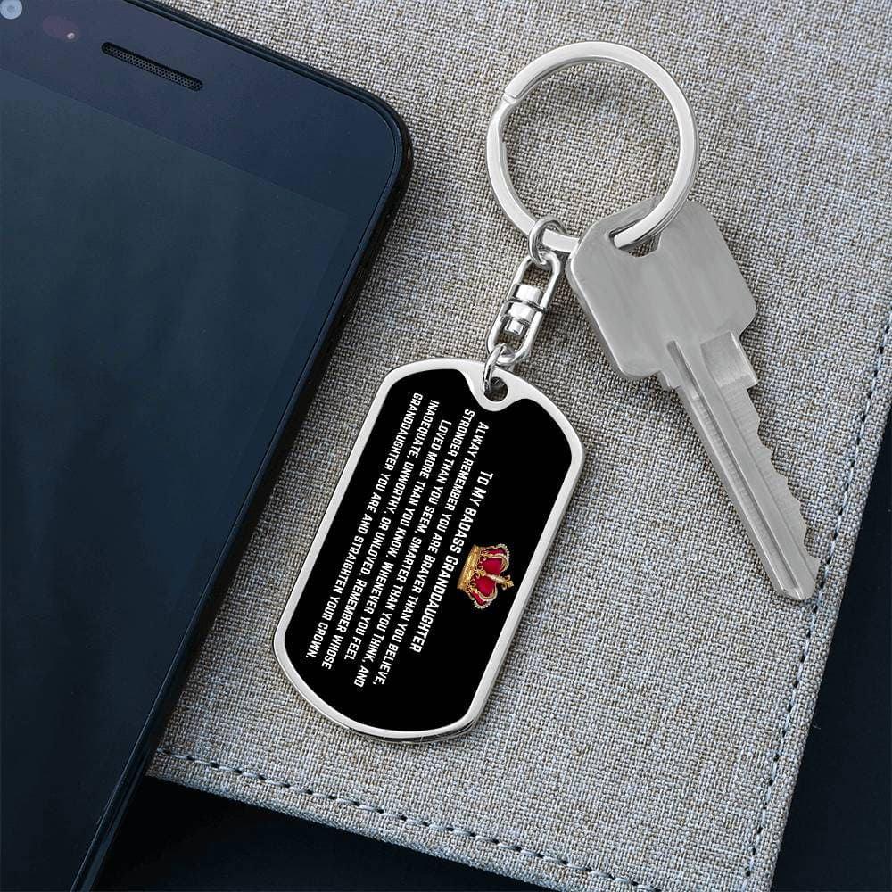 Badass Granddaughter Keychain Dog Tag with Swivel Keychain (Steel) / No Jewelry Giftinum