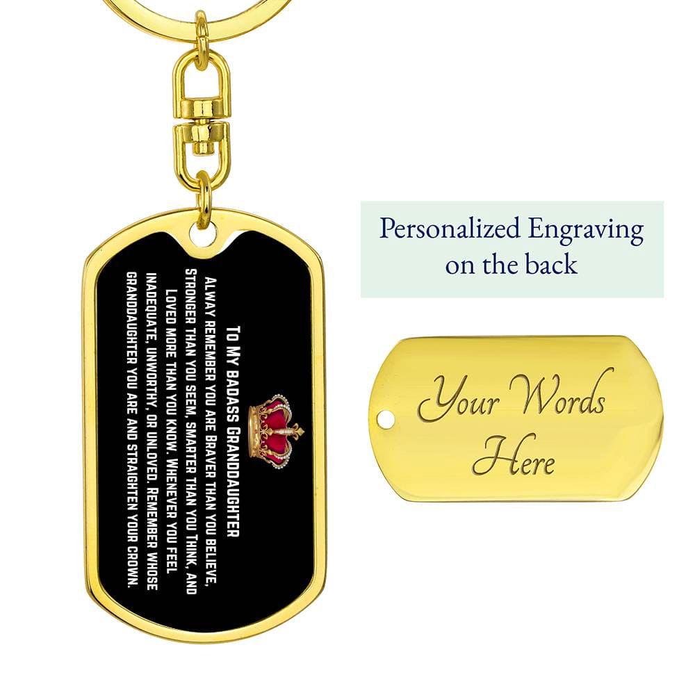 Badass Granddaughter Keychain Dog Tag with Swivel Keychain (Gold) / Yes Jewelry Giftinum