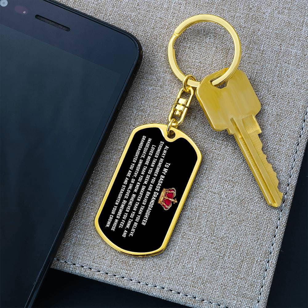 Badass Granddaughter Keychain Dog Tag with Swivel Keychain (Steel) / No Jewelry Giftinum