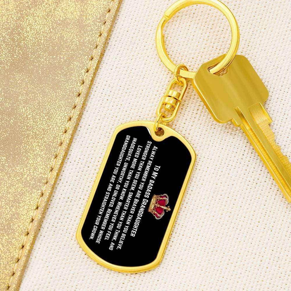 Badass Granddaughter Keychain Dog Tag with Swivel Keychain (Gold) / No Jewelry Giftinum