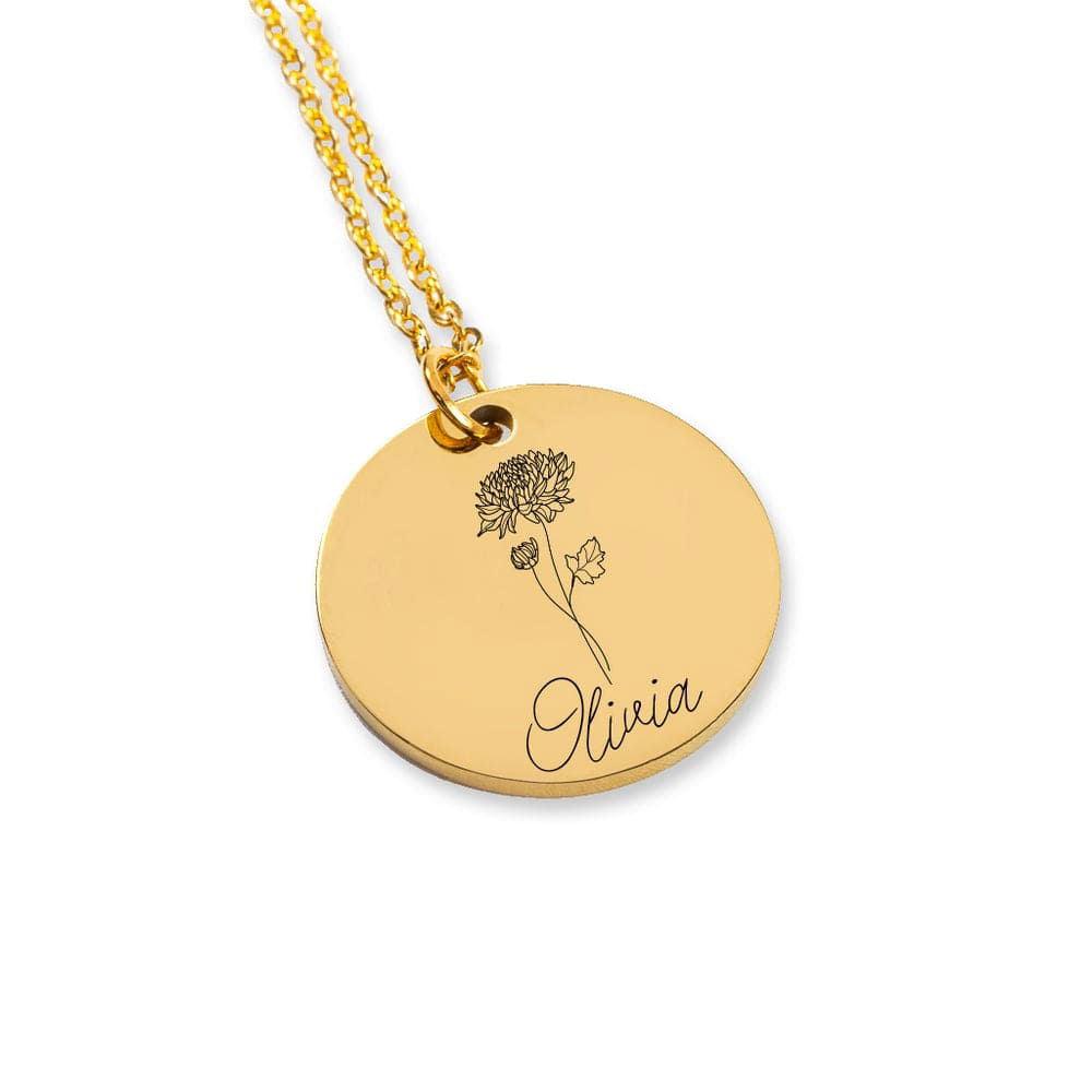Birth flower Coin Necklace after Loss of Baby January / Without back engraving / Gold Jewelry Giftinum
